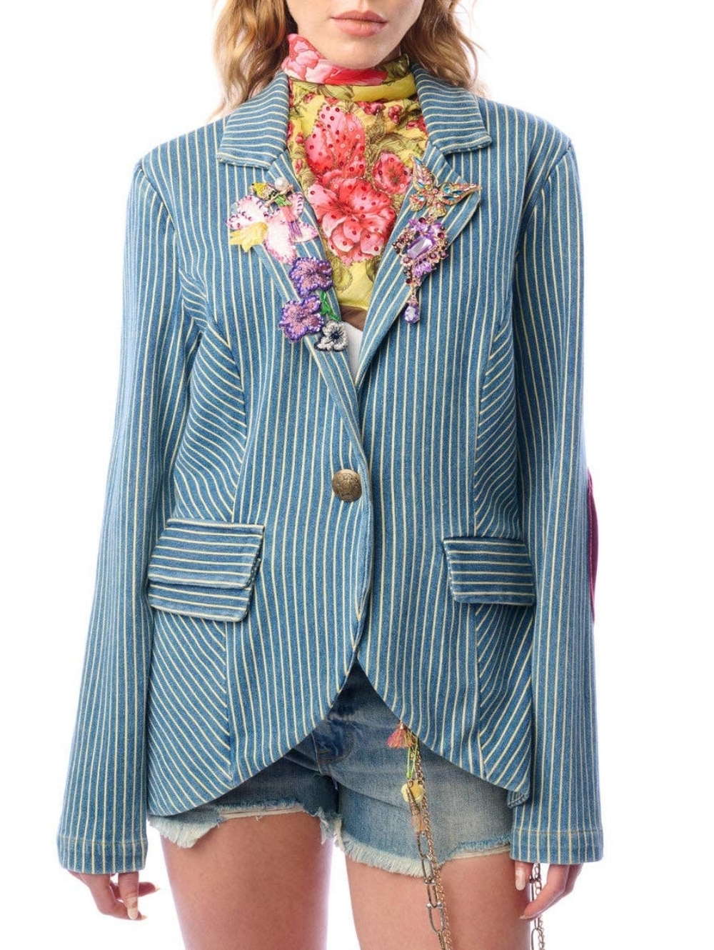 Aratta Striped Blue Single-Button Blazer Jacket Size M